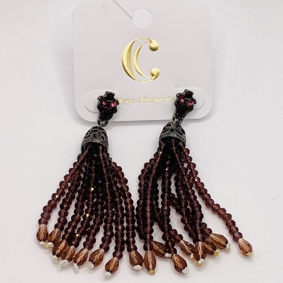 Charming Charlie Earrings Dark Purple Tassels New - Picture 1 of 7